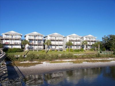 Condo complex view from end of private pier and dock.